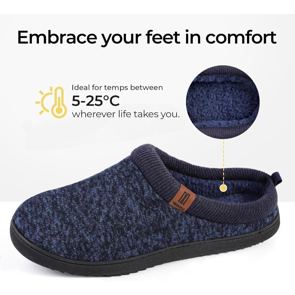 🆕Men's Navy-Blue Slip-on Slippers Comfy Memory Closed-Toe Indoor House Shoes - Picture 6 of 9
